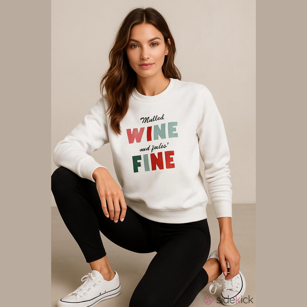 1901 “Mulled WINE and feelin’ FINE” Colorful Sweatshirt, White, Size S